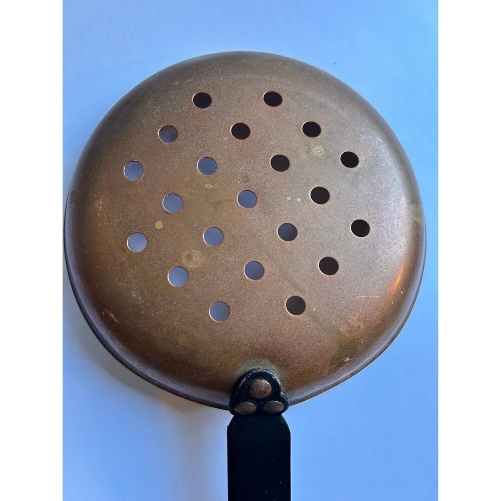 Vintage Copper Skimmer Spoon | Large Antique Kitchen Utensil | Rustic Farmhouse